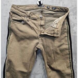 MISS ME Ankle Skinny Jeans Olive Green Velvet Side Stripe Frayed Hem Size 26